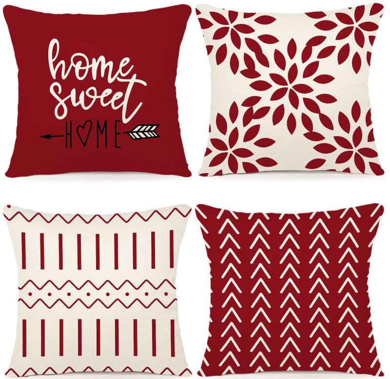 YCOLL Christmas Pillow Covers 18x18 Set of 4, Modern Sofa Throw Pillow Cover for Christmas Decor, Decorative Outdoor Linen Fabric Pillow Case for Couch Bed Car, Red - Image 1